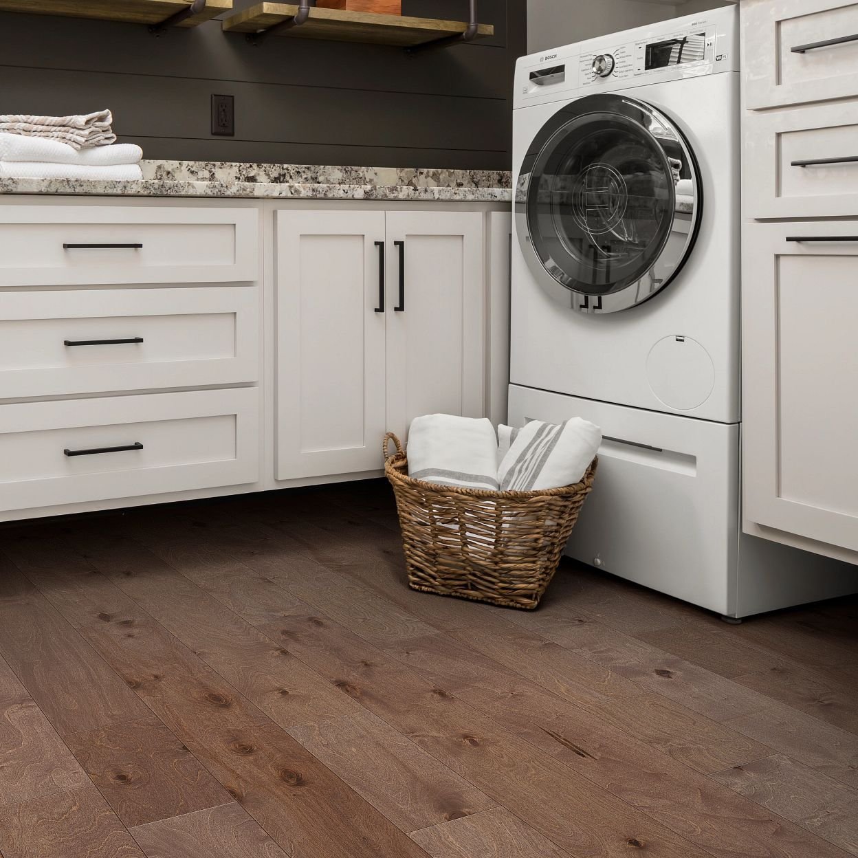 the bathroom vinyl flooring resists even the wear caused by a washing machine